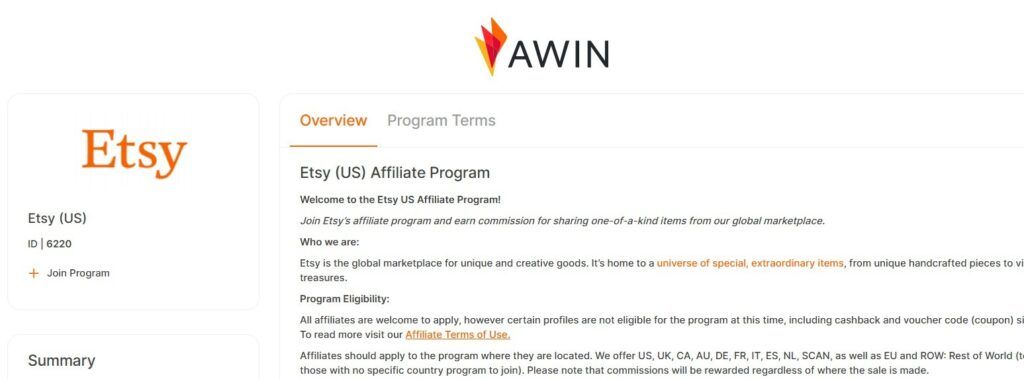 Sign up for Etsy through Awin