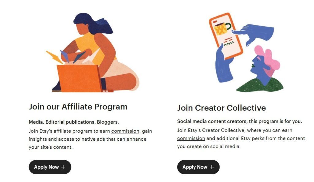 Page to sign up for Etsy Affiliate Program